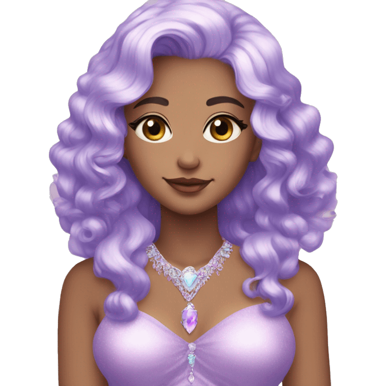 Gorgeous pastel Lady with purple-shiny-crystal-hair and tiara and necklace aesthetic emoji