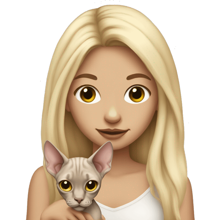 blonde girl long hair holding sphynx cat emoji