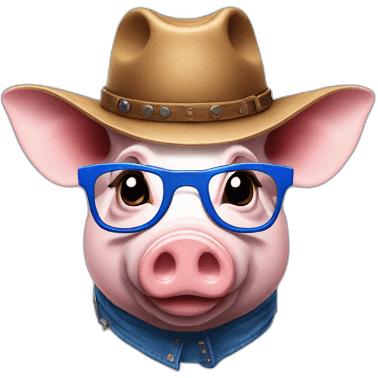 A pig with a cow boy's hat, with blue glasses and with a youtube logo in his chest emoji