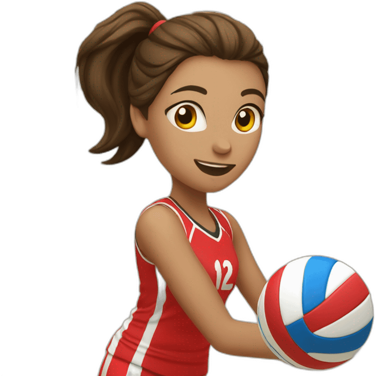 Girl wearing red jersey is shooting to the volleyball ball emoji