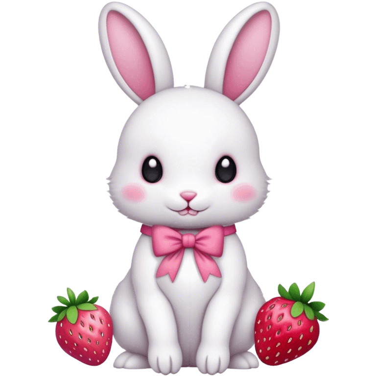 White bunny with pink bow and pink strawberry emoji