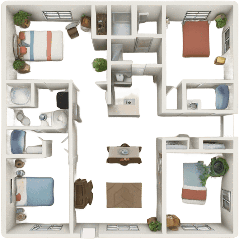 floorplan with, entrance, kitchen and living, bedroom 1 , bathroom, bedroom 2 big, balcony emoji