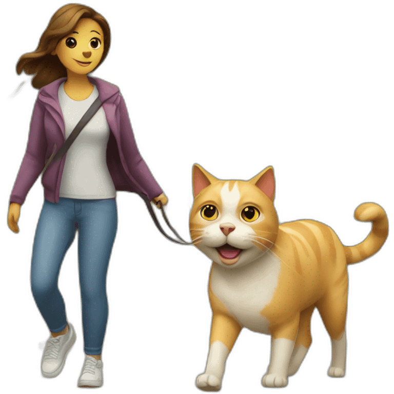 A cat walking with a dog with a personality in the park emoji