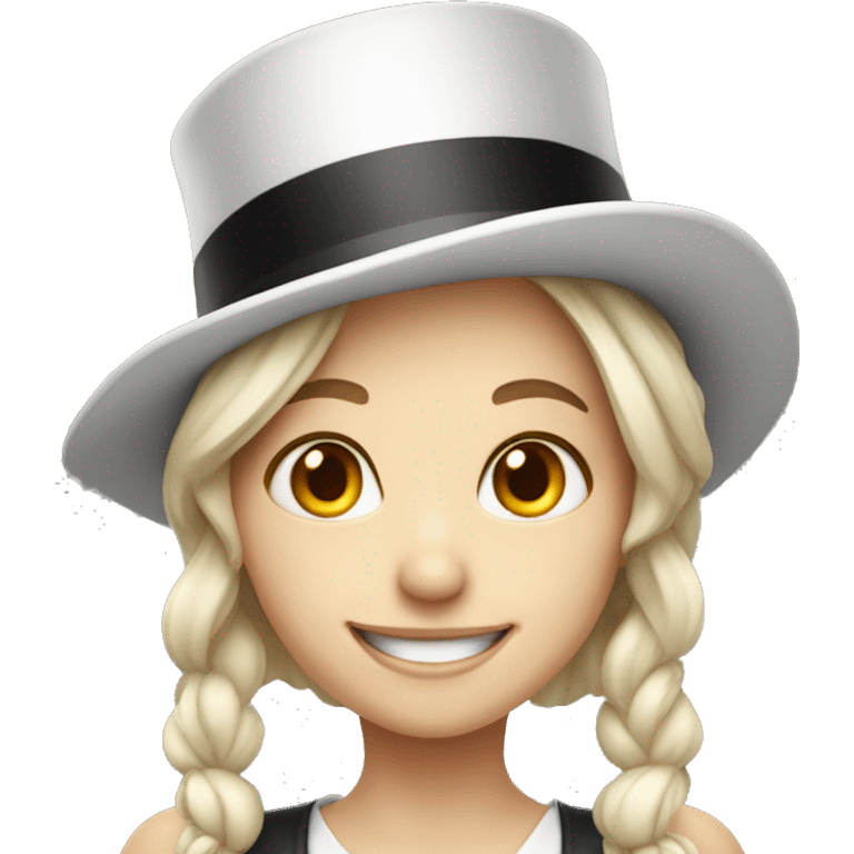 smiling girl white skin, in top hat emoji