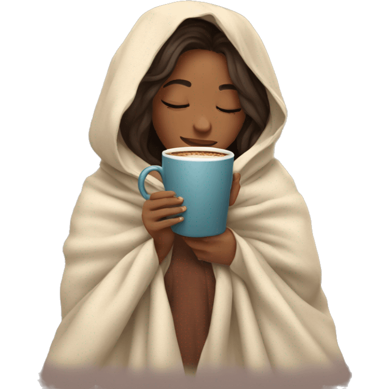 girl inside a blanket / sipping coffee eyes closed emoji