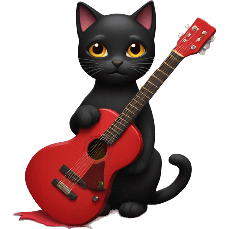 Black cat with red guitar emoji