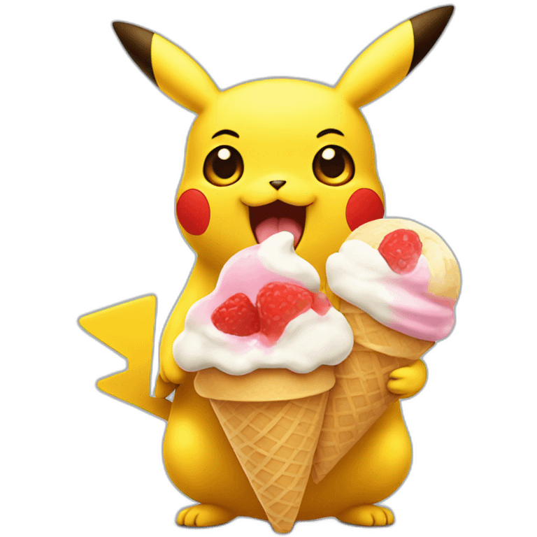 Pikachu eating a ice cream emoji