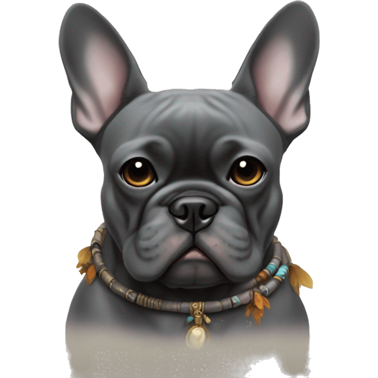 dark gray french bulldog shamanism emoji