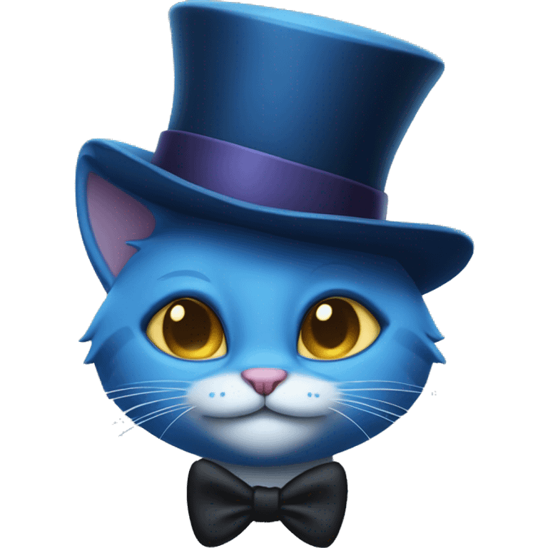 Blue cat with stub tail and a top hat emoji