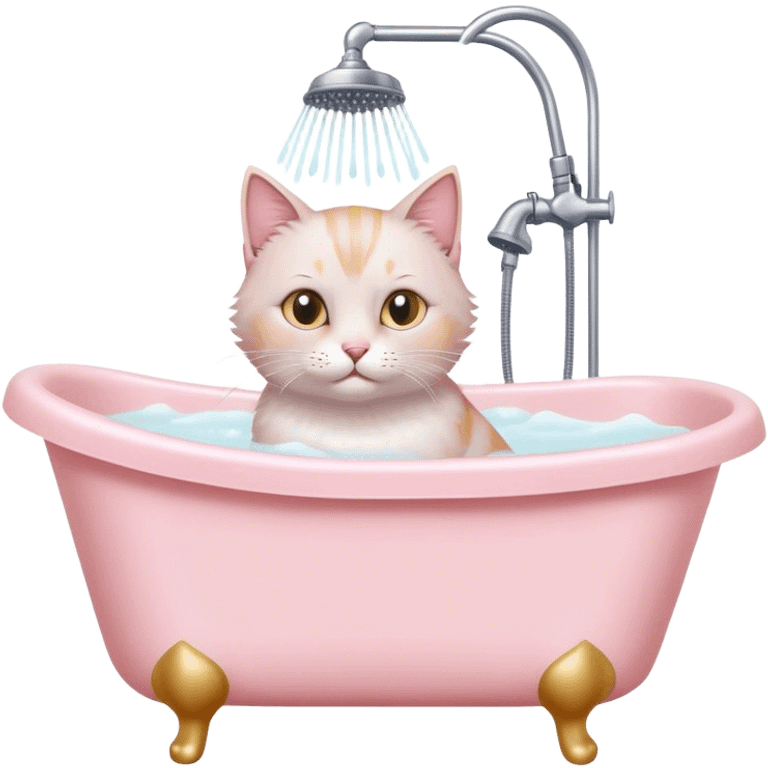 a cat in Pale pink bathtub and shower emoji