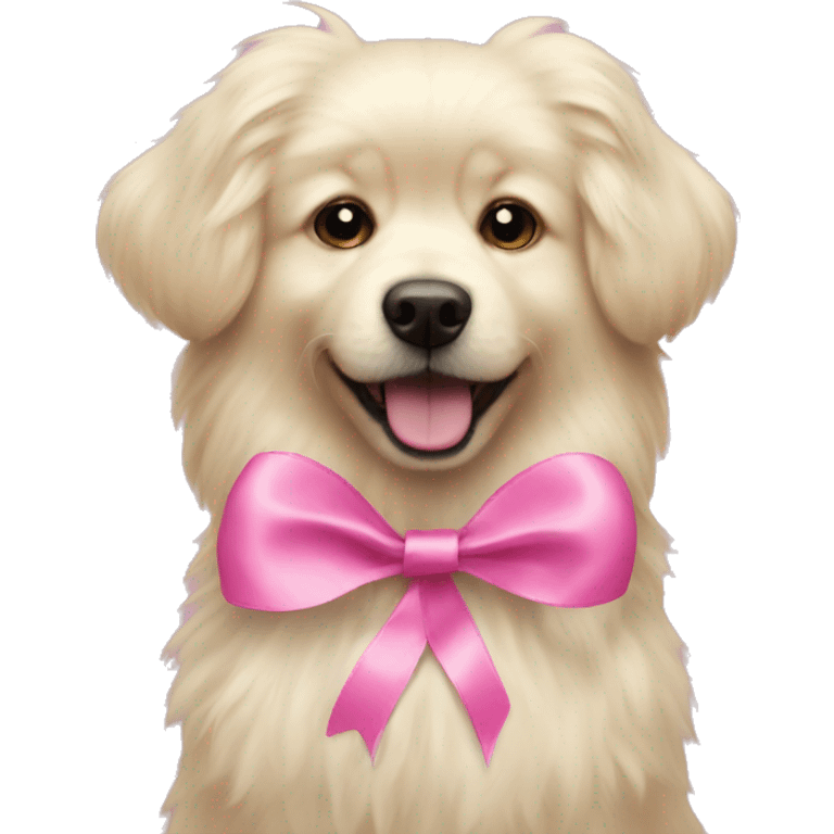 Blonde fluffy dog with pink ribbon emoji