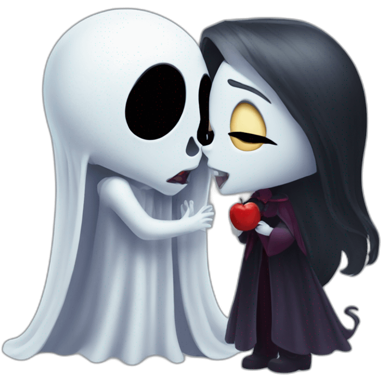 Ghost kissing Mae vampire emoji