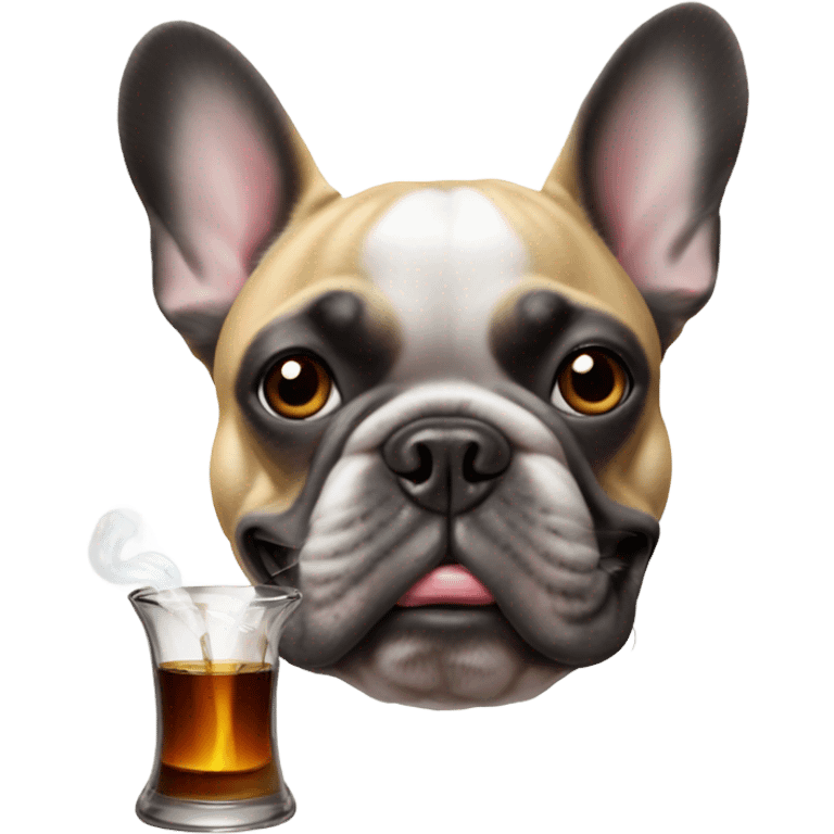 A French bulldog smokes from a glass pipe emoji