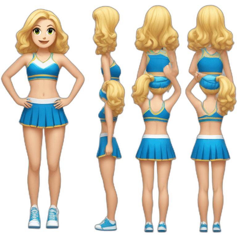 Full body Caucasian curvy cheerleader back and front views emoji