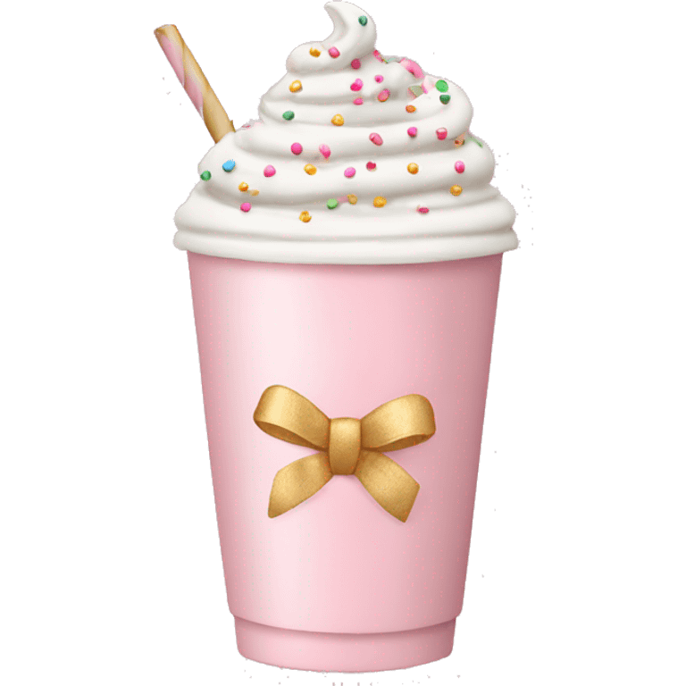 Light pink latte with sprinkles tied with a bow emoji