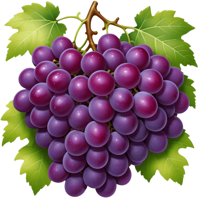 Cinematic glossy purple grapes, plump and dewy, gathered in a beautiful cluster, deep rich hues, ultra-detailed, fresh and juicy, soft glowing light. emoji