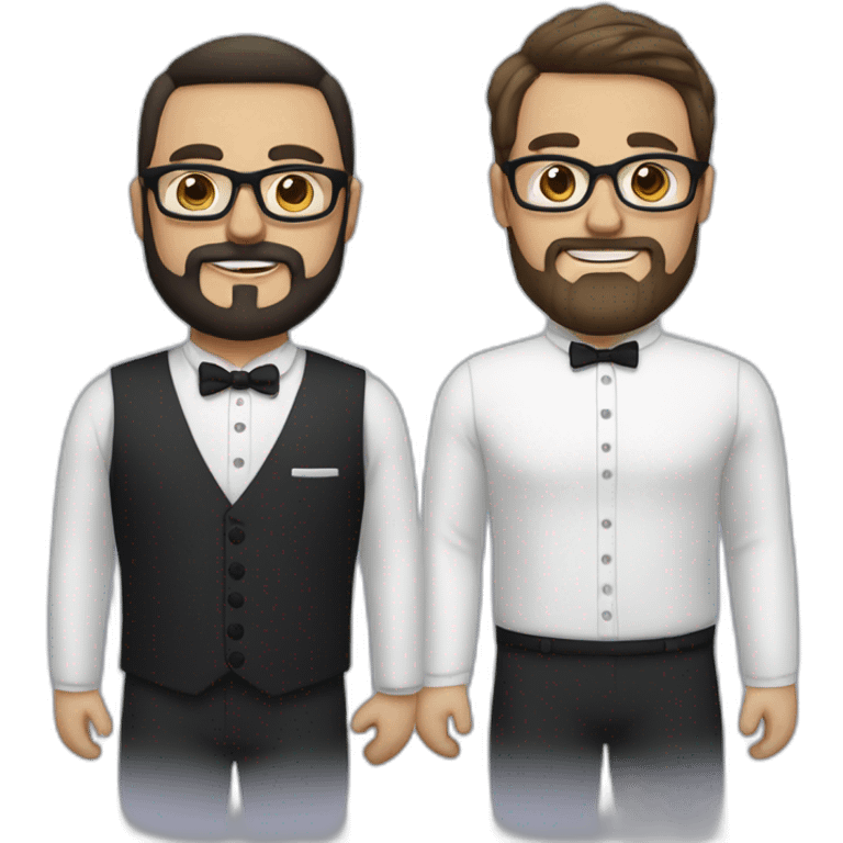 two groom, one with a dark beard and glasses and the other beardless with light hair and white skin emoji