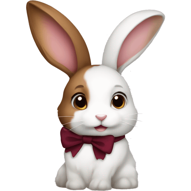 Brown and white bunny with burgundy bow emoji