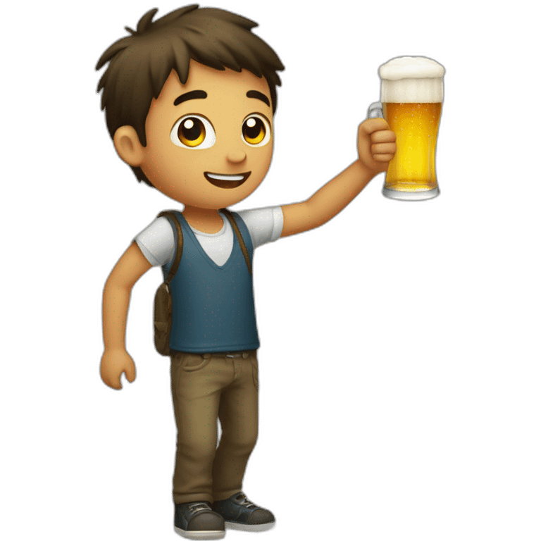 a boy with long air and have a beer in a left hand emoji