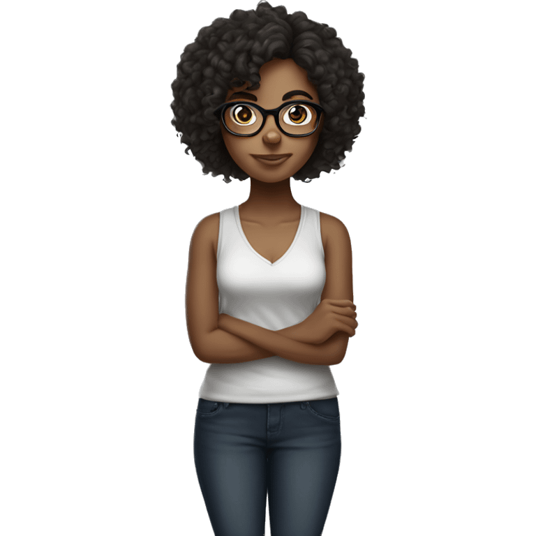 Middle weight curly girl columian with glasses dark hair emoji