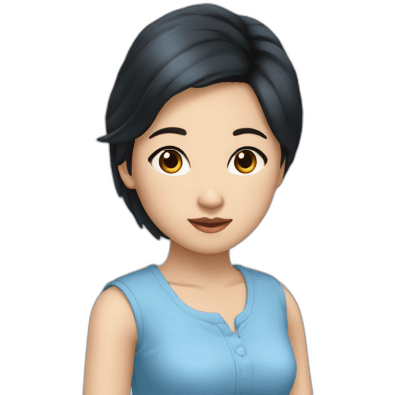 Evelyn Cathy Widjaja - asian black hair girl - blue armless shirt emoji