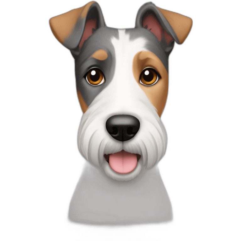 perro parecido a foxterrier con barbita, heterocromia, blanco y gris, ladrador emoji