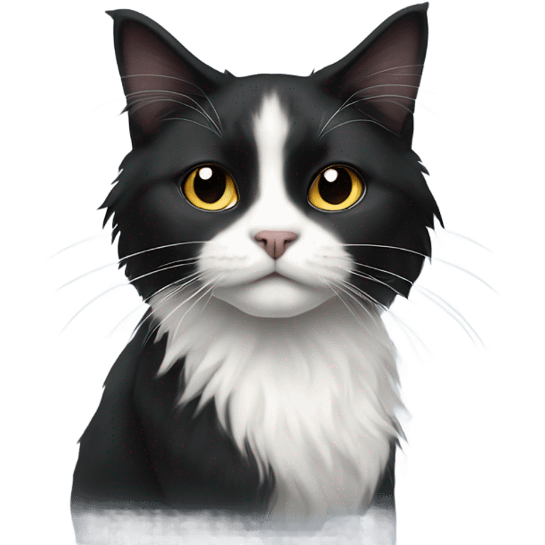 Long haired black and white tuxedo cat with black nose emoji