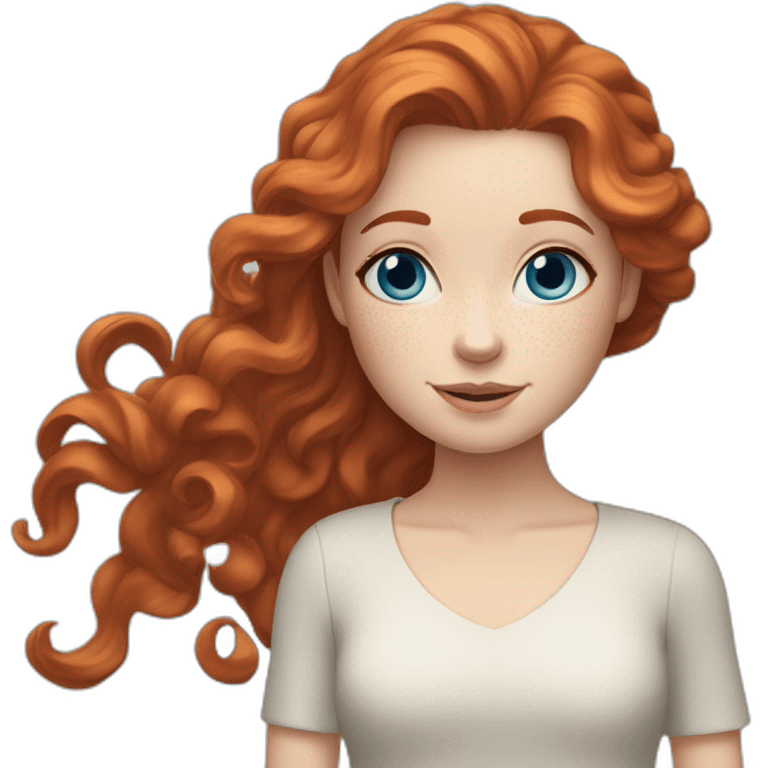 Redhead girl with white skin, blue eyes, hair wavy and freckles emoji