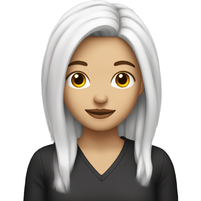 white woman with split dye hair. left half is red, right half is black.  emoji