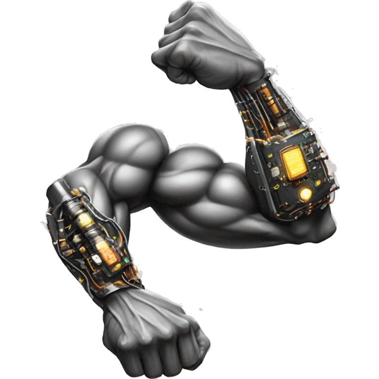 Flexing cyborg bicep and forearm with circuits and shocks emoji