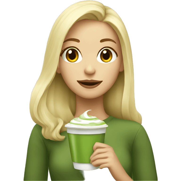 Blond girl who drink a matcha latte emoji