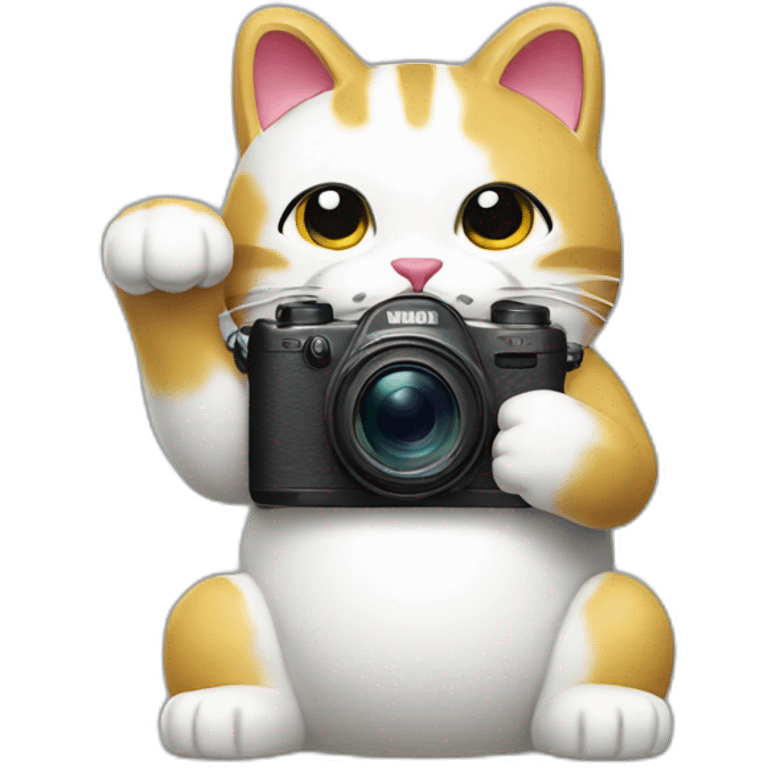 maneki neko with a camera and the arm up emoji