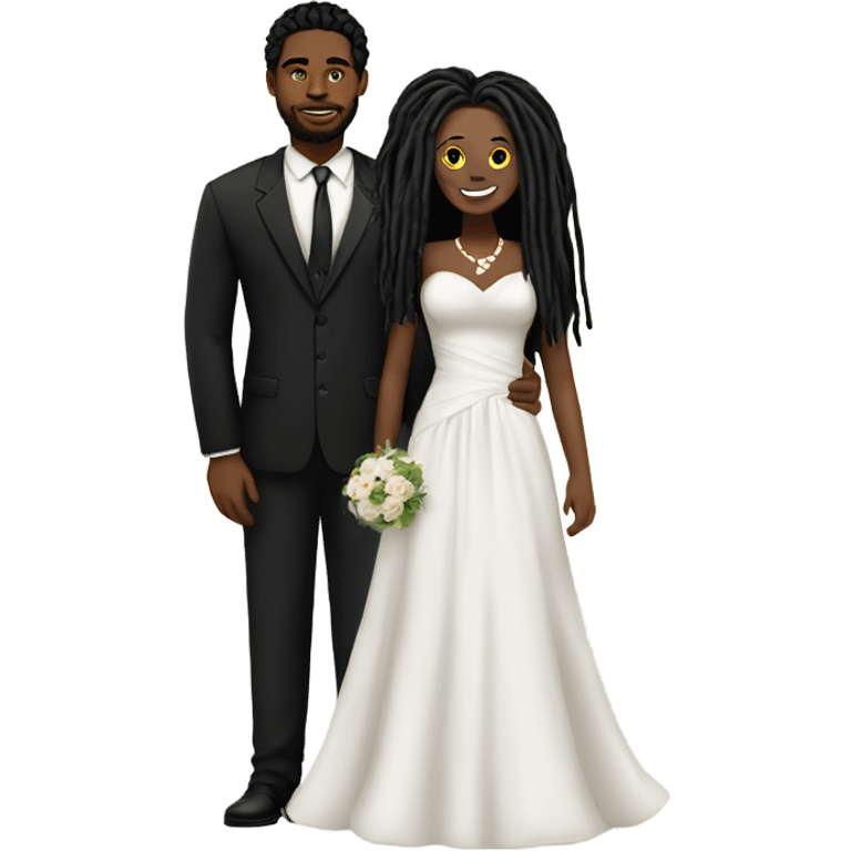 black couple with black dreadlocks, plus size man only full body wedding emoji