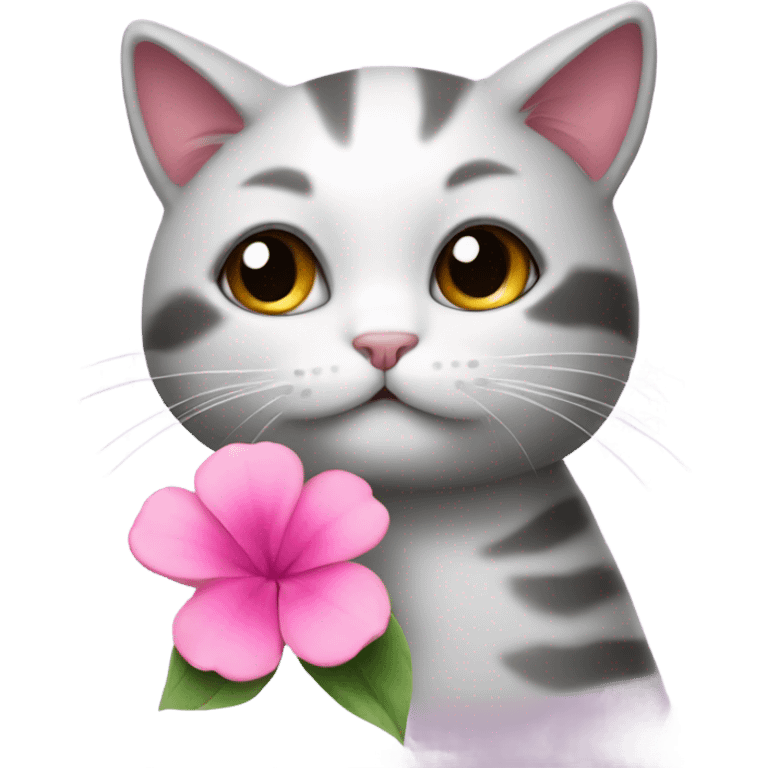 A shy cat with a pink flower  emoji