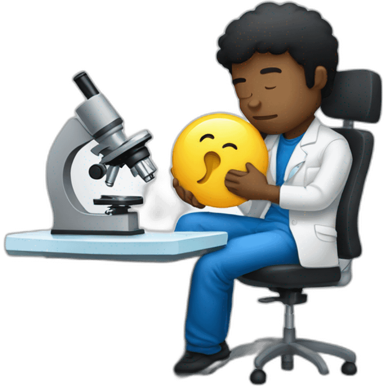 Sleepy Black hair man with pillow on microscope emoji