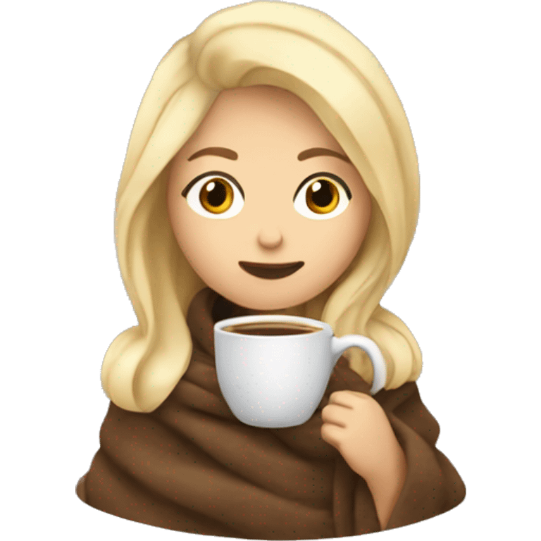 Blonde girl wrapped in blanket drinking coffee emoji