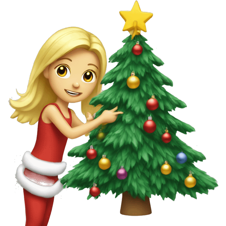 Blond Girl decorating a Christmas tree emoji