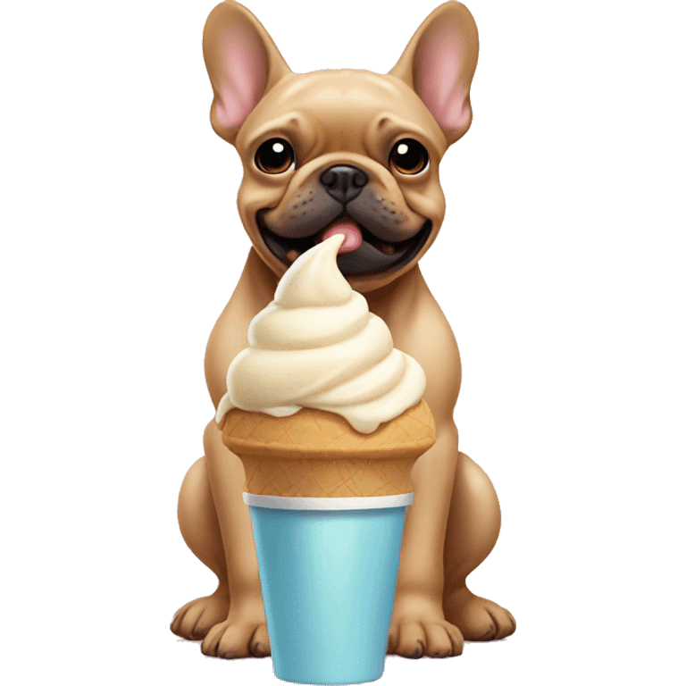 Tan Frenchie eating ice cream emoji