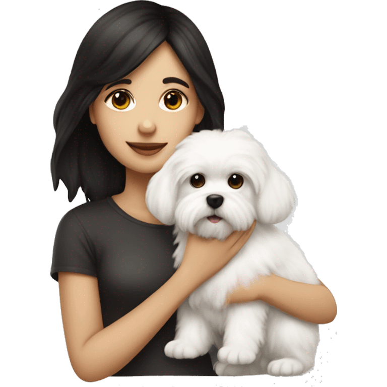 A girl with dark hair and a white fluffy maltese puppy emoji