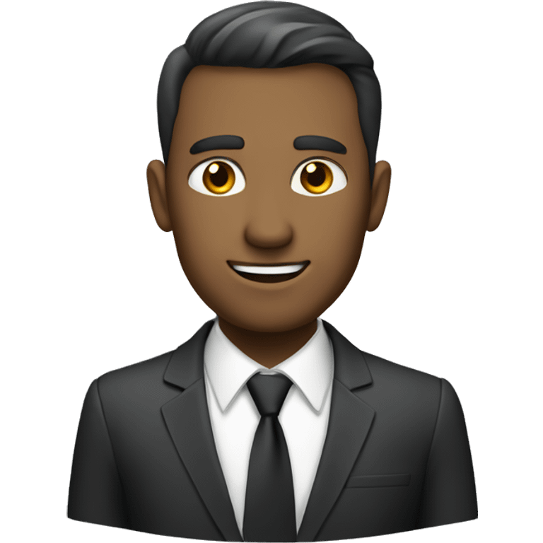 a business man facing side wearing a suit talking emoji