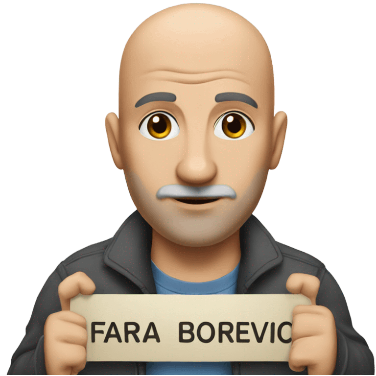 Bald man with a sign that says FARMA BOROJEVIC emoji