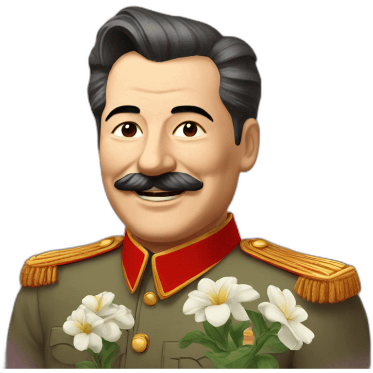 stalin congratulating with flowers and smiling emoji