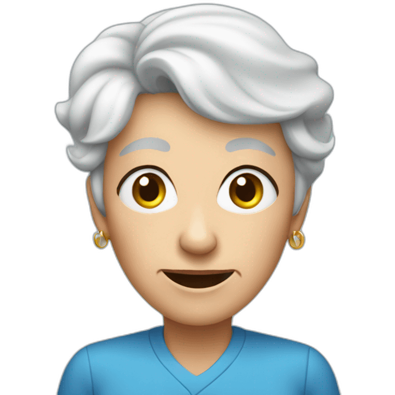 elderly woman speaking loudly blue shirt emoji