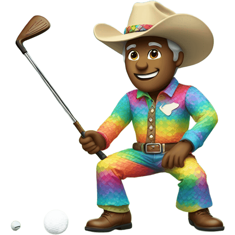 Rainbow cowboy golfing emoji