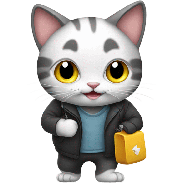 Cat holding a phone while walking emoji