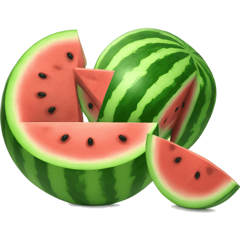 An emoji of three watermelon slices: one large slice, one medium slice, and one small slice, arranged together to showcase their different sizes emoji