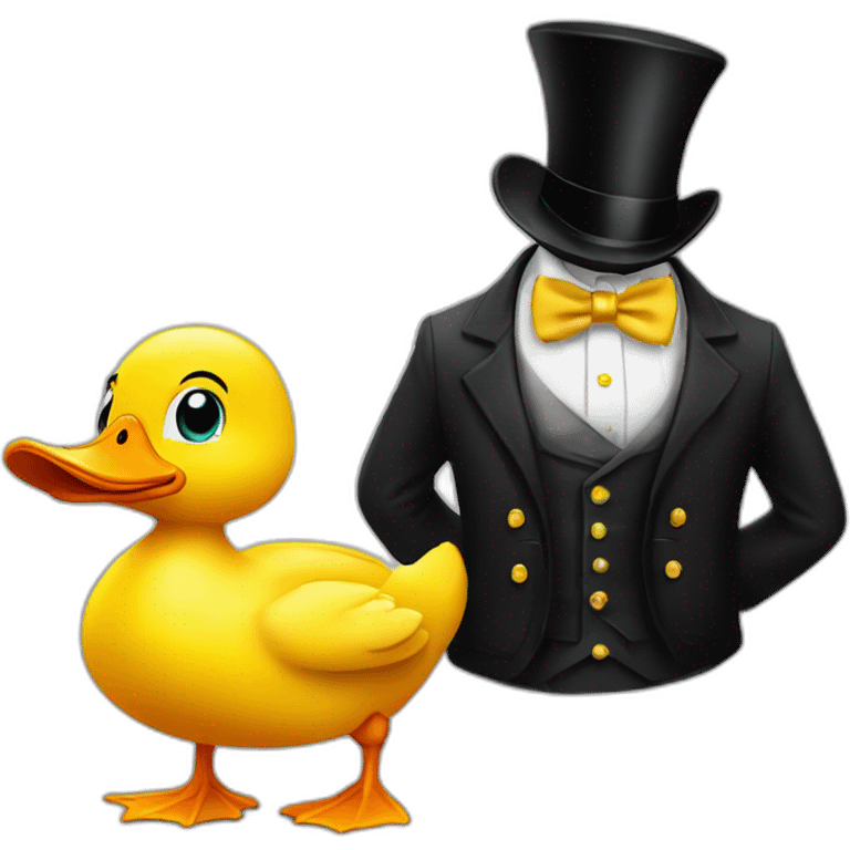 surprised yellow duck with a black millionaire suit and top-hat emoji