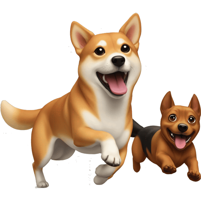 Shiba inu and a brown dachshund running and playing  emoji