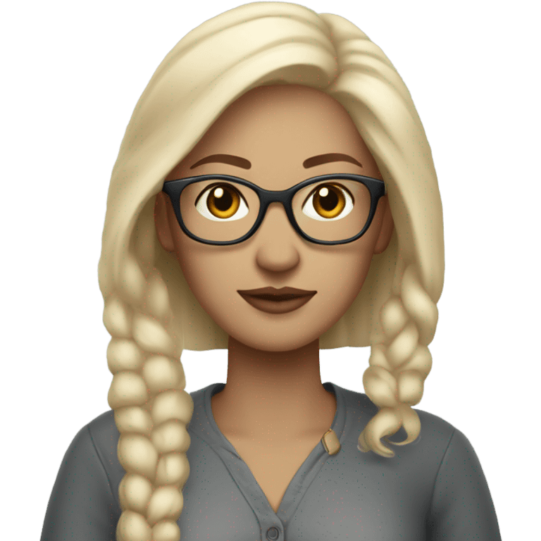 a white woman, basic style with simple, natural hair and minimal makeup, with glasses and macbook, and accessorizes with a watch , reflecting modern practicality. emoji