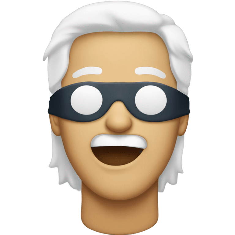 man with white hair and a blindfold biting lip emoji